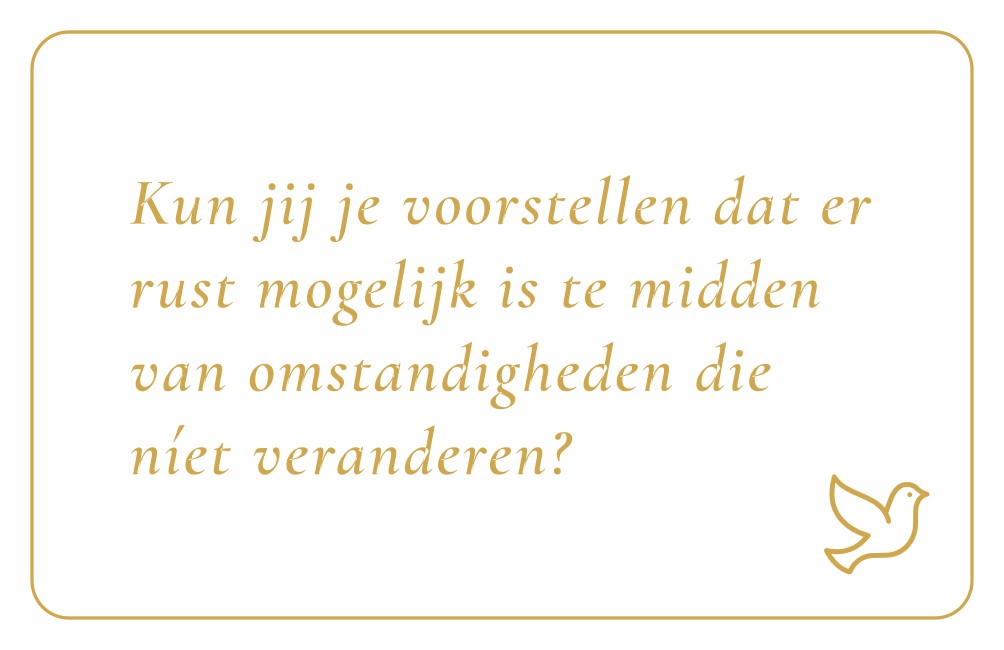 Reflectiekaartje met daarop: "Kun jij je voorstellen dat er rust mogelijk is te midden van omstandigheden die níet veranderen?