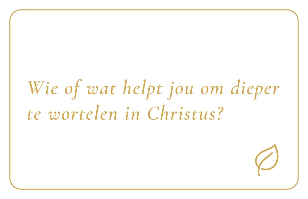 Reflectiekaartje met daarop: "Wie of wat helpt jou om dieper te wortelen in Christus?"