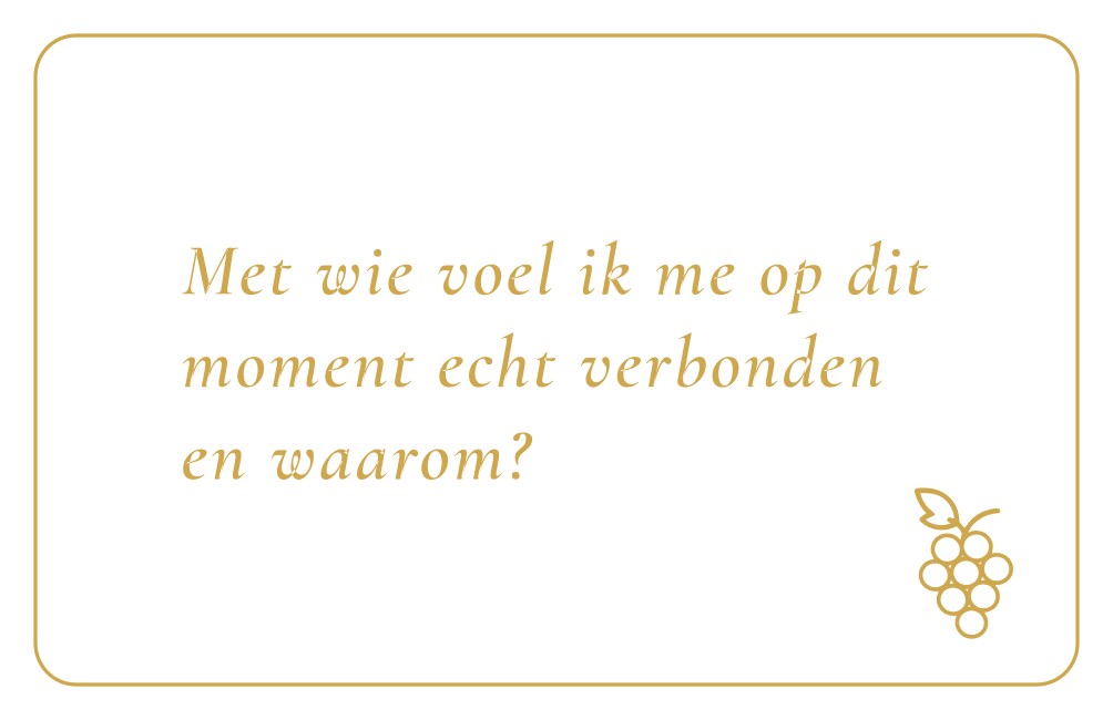 Reflectiekaartje met daarop: "Met wie voel ik me op dit moment echt verbonden en waarom?"