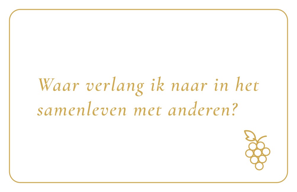 Reflectiekaartje met daarop: "Waar verlang ik naar in het samenleven met anderen?"